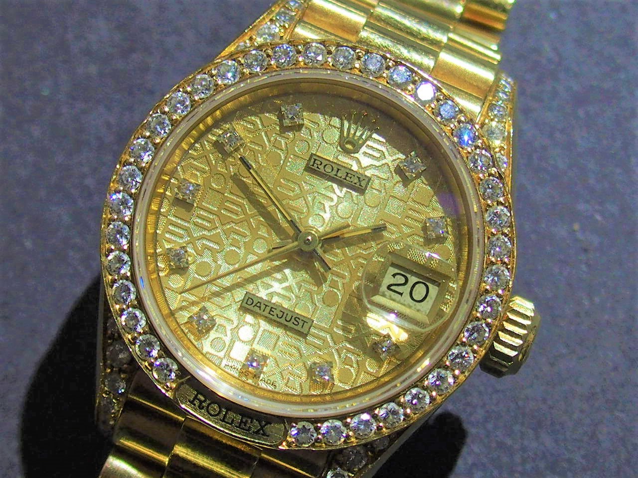 【OH済】ロレックス ダイヤベゼル　金無垢　ダイヤモンドテニスブレスレット腕時計