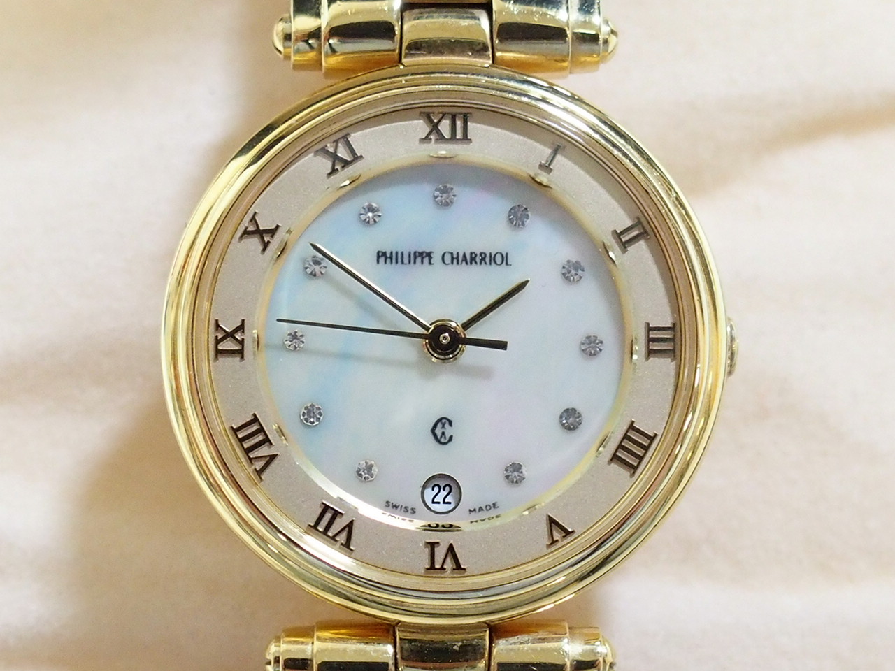フィリップ シャリオール 腕時計 デイト ローマン ワイヤー 箱付 美品約32cm